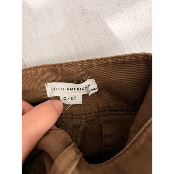 Good American Good Skate Cotton Wide Leg Trouser Pants Sz 0 / 25 - Brown GSKP531 - Picture 3 of 7